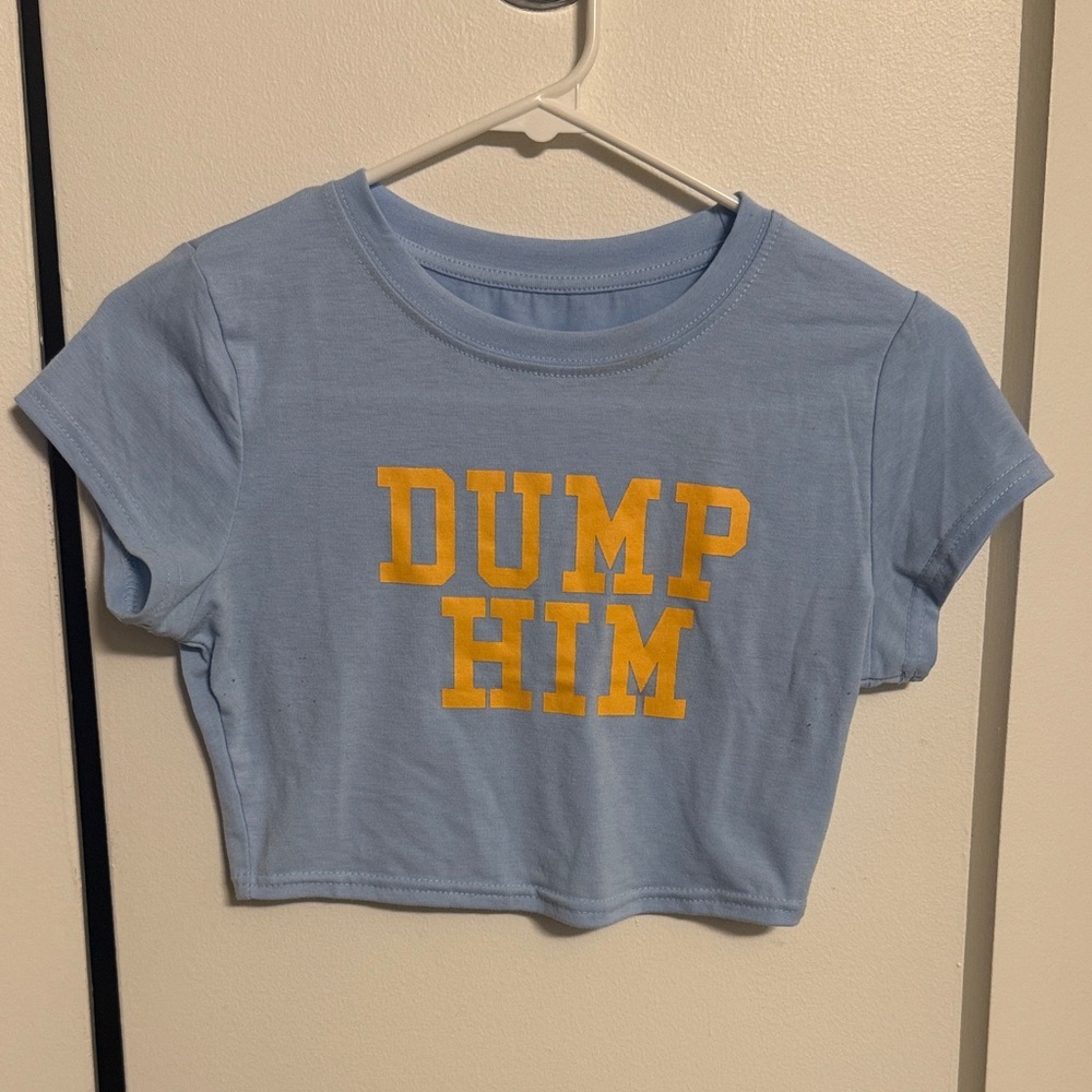 Blue Crop Top with Yellow Print